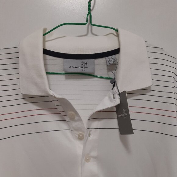 Men's New Ashworth White with stripes Golf Shirt XL - Picture 2 of 9